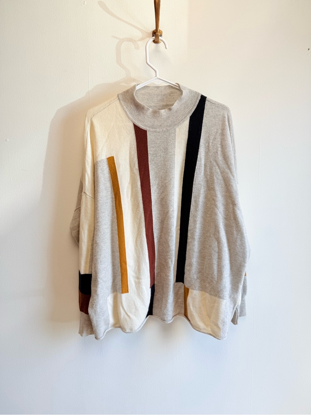 Billy Reid 100% Merino Wool Mod Color Stripe Block Mock Neck Sweater Women Large